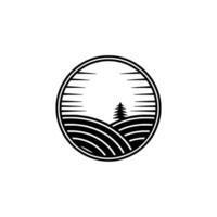 Serene Landscape Emblem, Rustic Mountain Vista, Circle vector