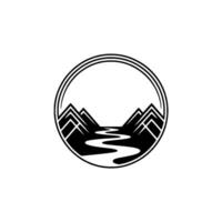 Mountain Stream Silhouette, Circular Emblem vector
