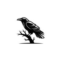 Gothic Raven Silhouette on Branch, Emblem vector