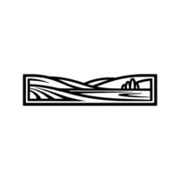 Serene Landscape Emblem, Minimalist Mountain Vista, Tranquil vector