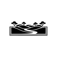 Serene Landscape Emblem, Minimalist Silhouette, River vector