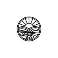 Circular Coastal Emblem Sunrise, Waves, and Tranquility vector
