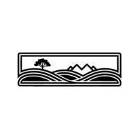 Serene Landscape Emblem, Minimalist Mountain Vista, Waves vector