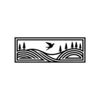 Serene Landscape Emblem Bird in Flight Silhouette vector
