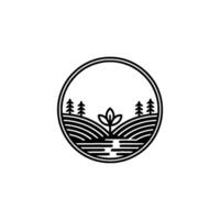 Rustic Landscape Emblem, Minimalist Nature, Circle vector