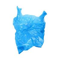 one open wrinkled blue plastic bag isolated on white photo