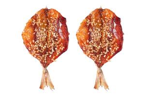fried sweet fish with sesame isolated on white photo