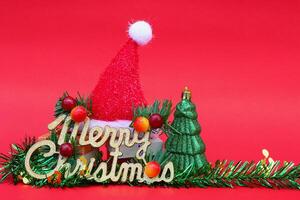 merry christmas with gift and decoration on red for pattern and background photo
