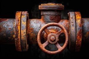 Rusty valve controlling flow in industrial pipe photo