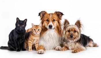 Charming Gathering of Small Household Pets Against a White Backdrop, Radiating Warmth and Playfulness in a Snapshot Perfectly Capturing the Intimacy of a Furry Family. photo