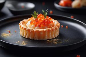 Delicious tartlet with red caviar and parsley topping a gourmet dish photo