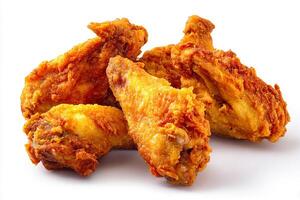 Delicious Fried Chicken Wings with Golden Coating on White Background photo