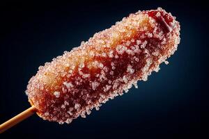 Golden Korean Corn Dog Covered in Sugar for a Unique Crispy Snack Treat photo
