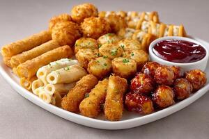 Crispy Fried Appetizer Variety Served on Large Party Tray for Sharing photo