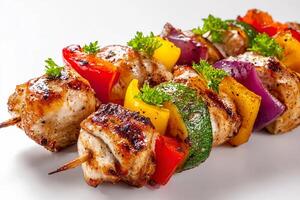 Grilled Chicken and Veggie Skewers with Bright Colors and Juicy Texture photo