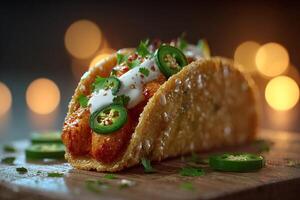 Realistic Chicken Taco with Jalapenos and Sour Cream Topping photo