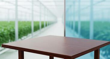 A table in front of a glass wall photo