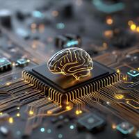 Futuristic Artificial Brain on Microchip with Circuitry in Dark Tech Environment photo