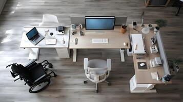 Modern Office Workspace with Computer Desk and Ergonomic Chair in Bright Natural Light photo