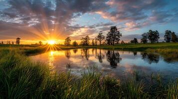 Golden Hour Reflections Serene Lake at Twilight photo