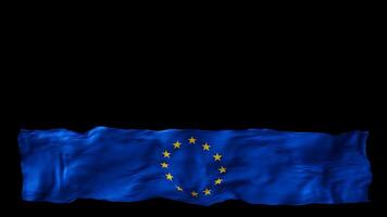 Stylized flag of EU waving in the wind, isolated on transparent background, with alpha channel. Footer, 3D animation. Cut out wide, panoramic element. European Union. Motion graphic. video