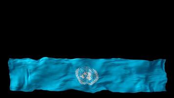 Stylized flag of UN waving in the wind, isolated on transparent background, with alpha channel. Footer, 3D animation. Cut out wide, panoramic element. United Nations. Motion graphic. video