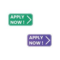 Two apply now buttons with arrows one green and one purple vector