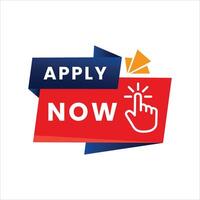 Dynamic apply now button with a hand cursor icon and abstract shapes for business or marketing campaigns vector