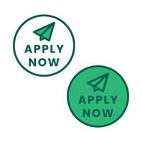 Two green circular buttons with paper airplane icon and apply now text vector