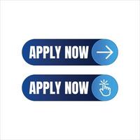Two blue buttons with the text apply now one with a right arrow icon and the other with a hand cursor icon vector