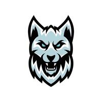 the head of a wolf is shown in a blue and white color vector