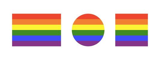 Rainbow flag backdrops. Gay pride frames. Progress Logo symbols backdrops. LGBT circle, square icons. Set of sticker patterns in rainbow colors. Round, rectangular badge, button templates. vector