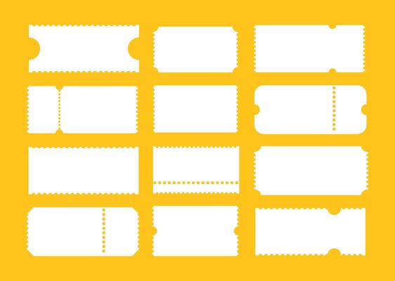 Ticket set. Admit one tickets. Vintage, retro ticket concert, festival event, movie theatre simple coupons. Empty minimal template. Printable, digital samples icons. Ticket patterns. Blank background.