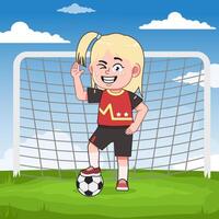 Cartoon girl playing soccer with a ball vector