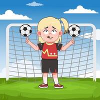 girl holding soccer balls vector