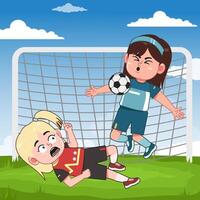 Two kids playing soccer vector