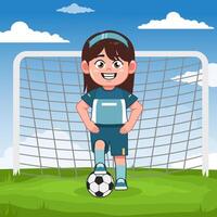 Cute Girl Cartoon Character Play Football Pose vector