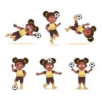 collections of Cute African American Girl Character Cartoon Playing Football vector