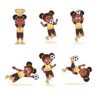 Cute African American Girl Character Cartoon Playing Football Collections vector