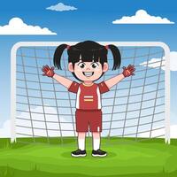 Cute Chinese Girl Character Playing Football Keeper Pose vector