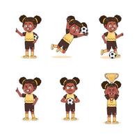 Cute African American Girl Character Playing Football with different pose vector