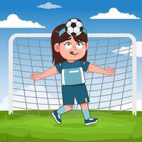 Cute Girl Cartoon Character Playing Football Head Control Ball vector