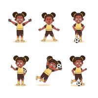 Cute African American Girl Character Playing Football collections vector
