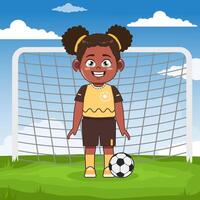 Girl in soccer goal with ball vector