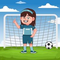 Cute Girl Character Playing Football Pointing Finger vector