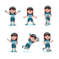 Cute Girl Character Cartoon Playing Football Set vector