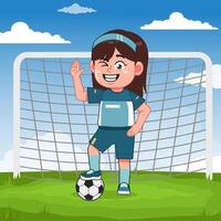 Cute Girl Character Playing Football Pose vector