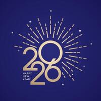 2026 gold fireworks and number, New Year card design vector