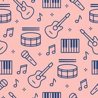 Seamless pattern with outline music instruments. Background for banner, poster, flyer, print vector