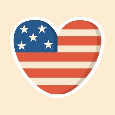 Heart-shaped American flag illustration, symbolizing love and patriotism for the USA.